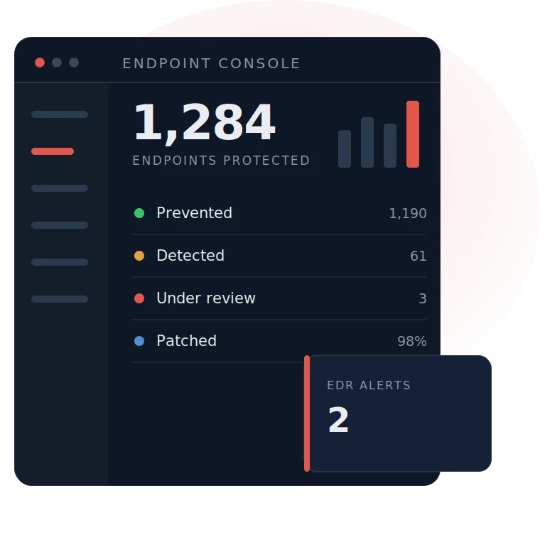 Bitdefender endpoint console, illustrative dashboard